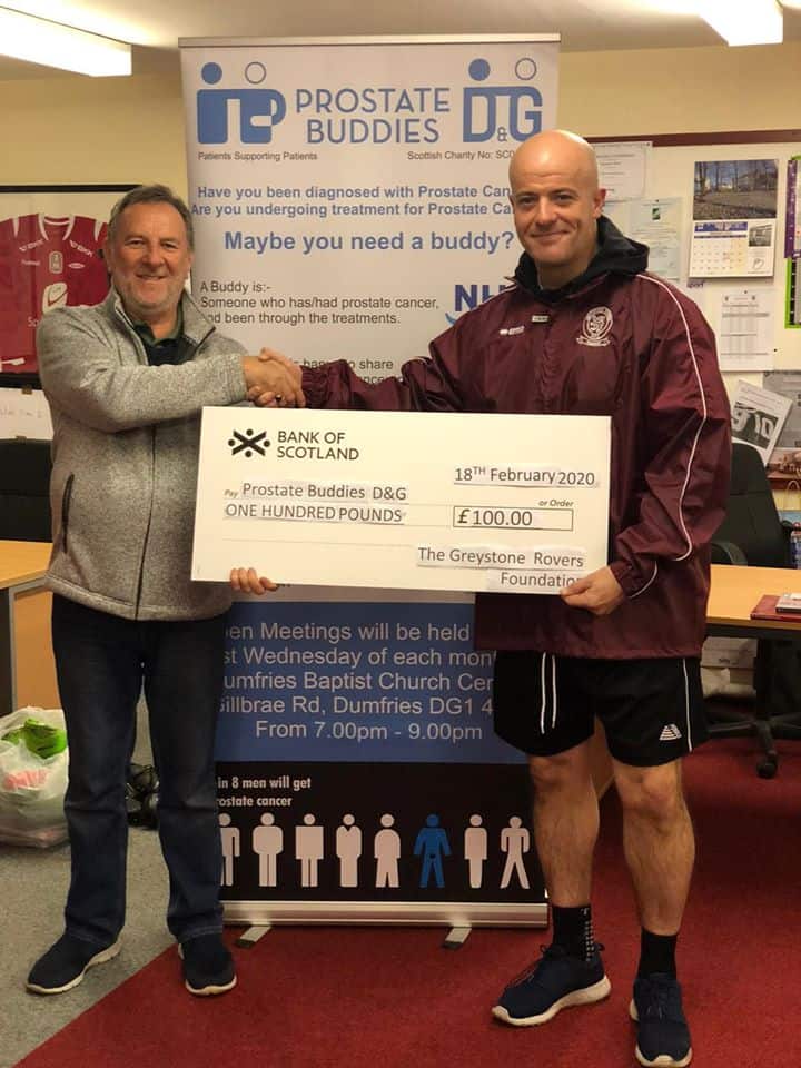 Greystone Rovers Foundation Donates £100 to D&G Prostate Buddies